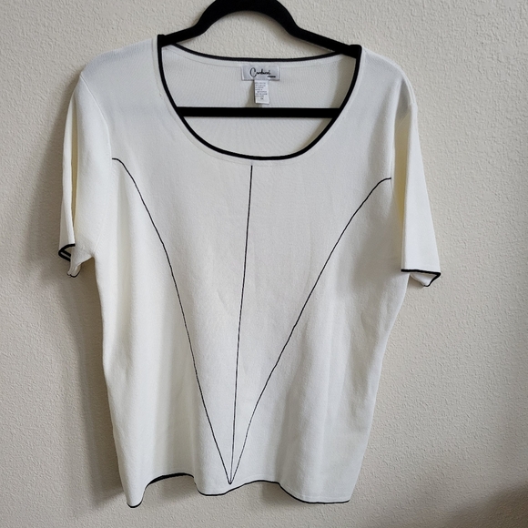 Carducci Woman White Short Sleeve Sweater W Black Accents Top Sz 1X Rayon Blend - Picture 1 of 5